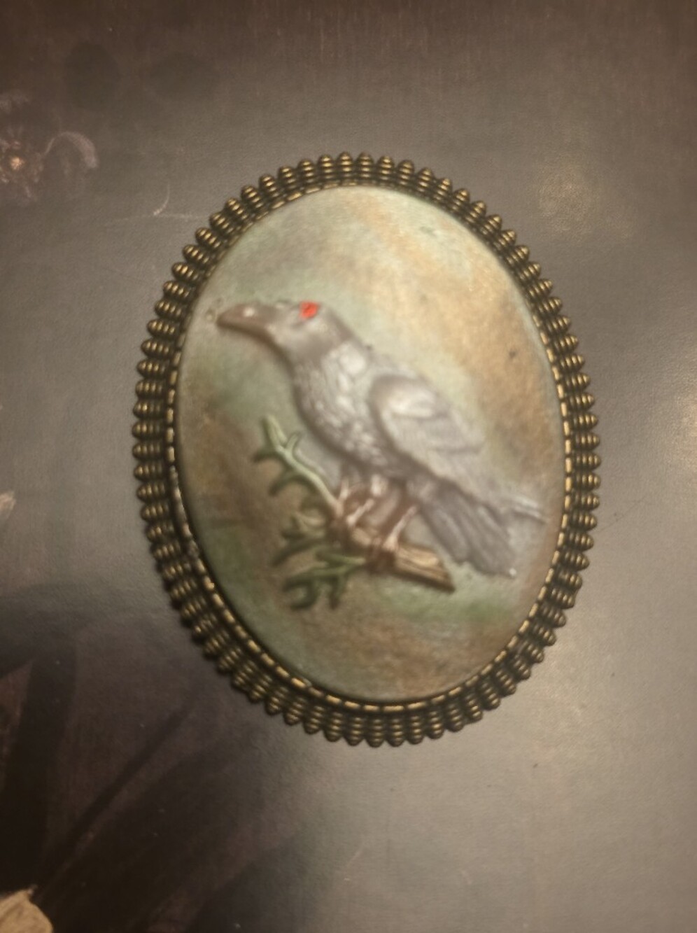 Creative Albino Crow With Red Rhinestone Eye, On An Olive Branch Unisex Brooch